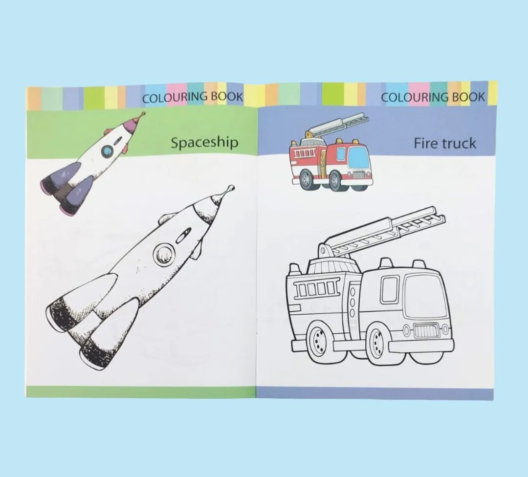 Educational Themed 4 Color Coloring Book for Kids (Fruit, Vegetables, Fish, Transportation) 6 Jb Stationers 4 color coloring book