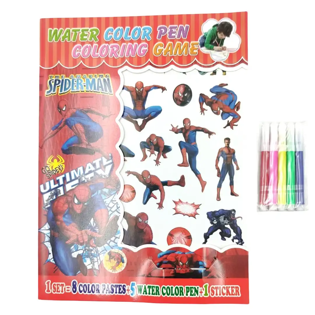 Watercolor Pen Coloring & Sticker Set - Disney Frozen Fever & Amazing Spider-Man 1 Jb Stationers Watercolor Pen Coloring & Sticker Set