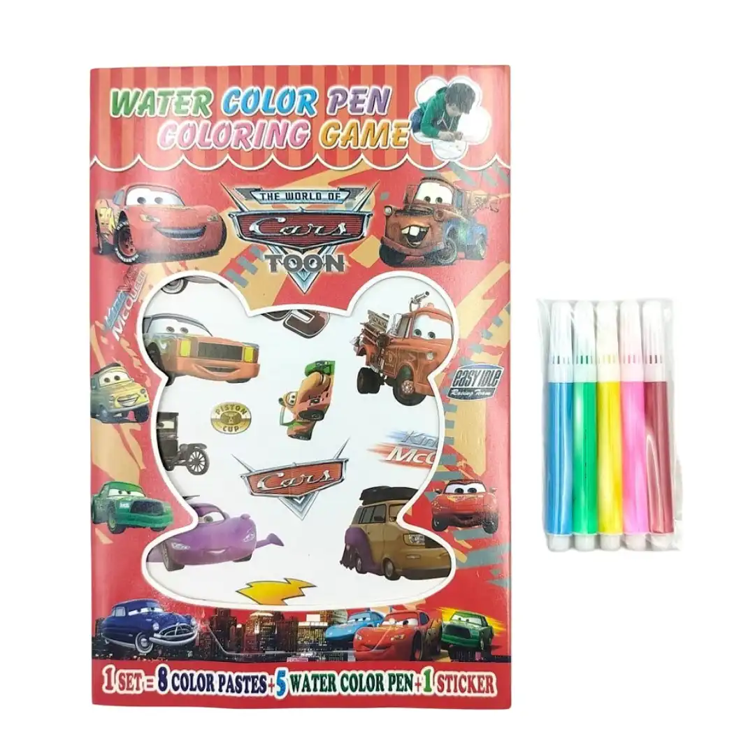 Watercolor Pen Coloring & Sticker Set - Disney Frozen Fever & Cars 1 Jb Stationers Watercolor Pen Coloring & Sticker Set