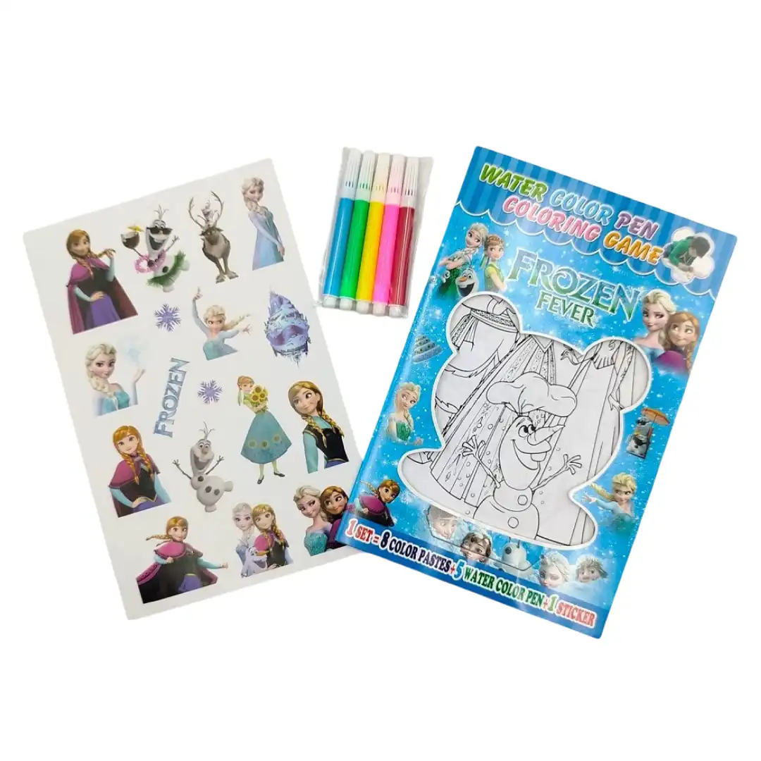 Watercolor Pen Coloring & Sticker Set - Disney Frozen Fever & Cars 2 Jb Stationers Watercolor Pen Coloring & Sticker Set