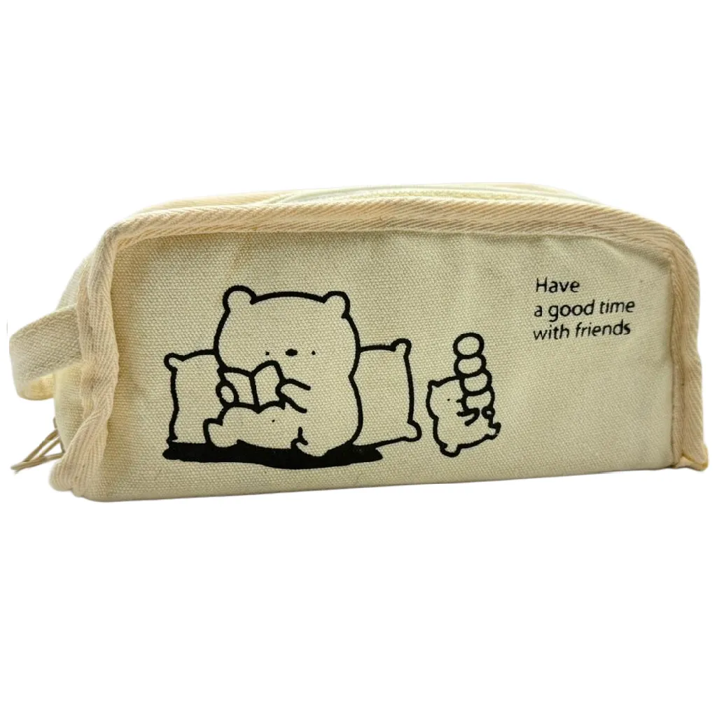 Aesthetic Canvas Pencil Case – Cute Minimalist Bear Design (Cream/Beige) 2 Jb Stationers Aesthetic Canvas Pencil Case