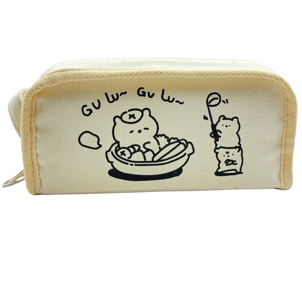 Aesthetic Canvas Pencil Case – Cute Minimalist Bear Design (Cream/Beige) 1 Jb Stationers Aesthetic Canvas Pencil Case