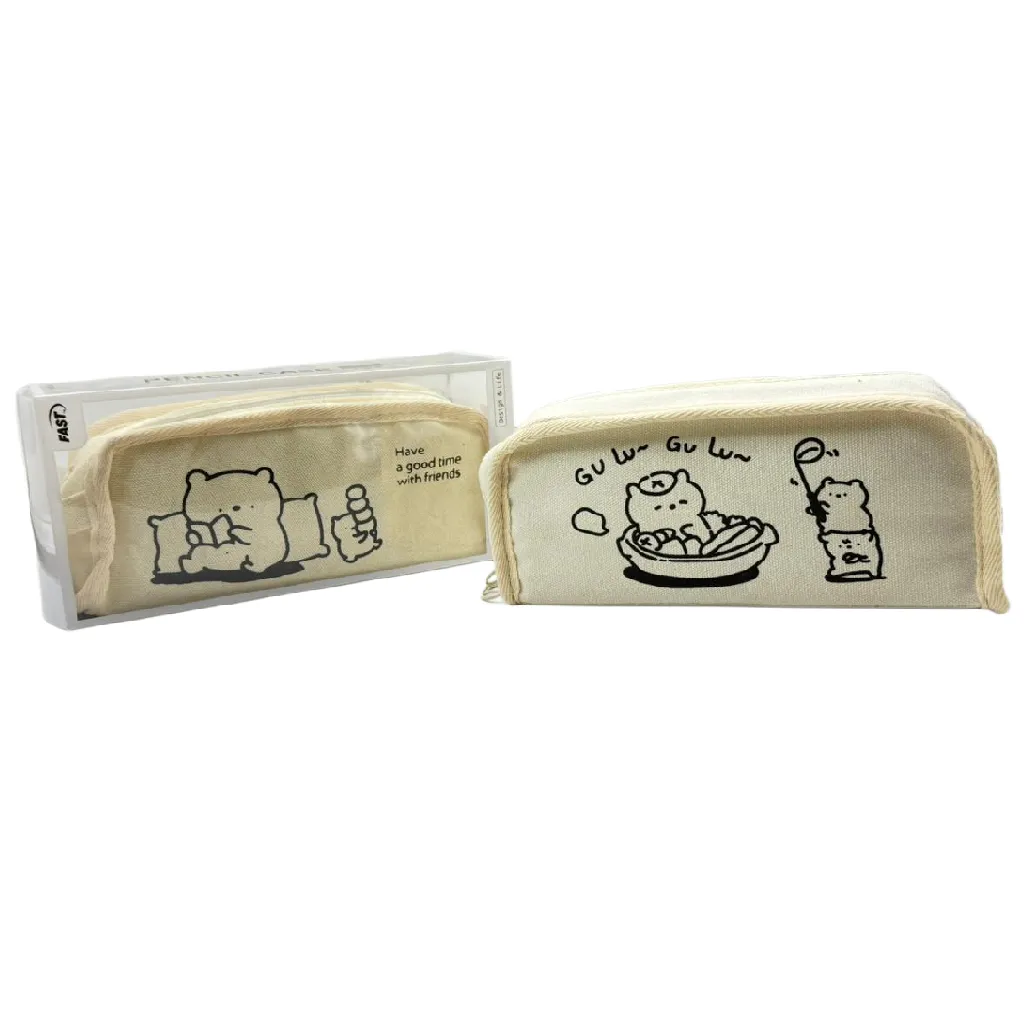 Aesthetic Canvas Pencil Case – Cute Minimalist Bear Design (Cream/Beige) 3 Jb Stationers Aesthetic Canvas Pencil Case