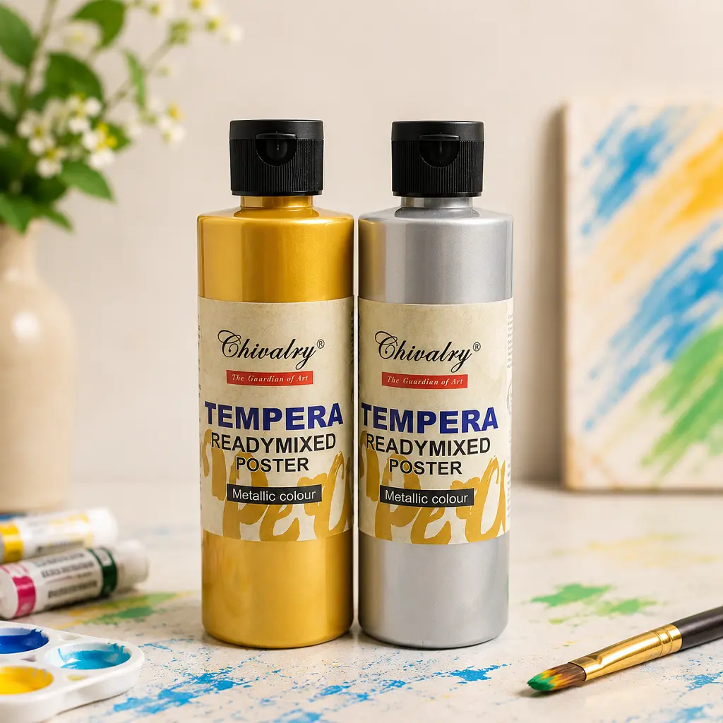 Chivalry Premium Metallic Tempera Paint – Gold & Silver Ready-Mixed Poster Paint (500ml Bottles) 1 Jb Stationers Metallic Tempera Paint
