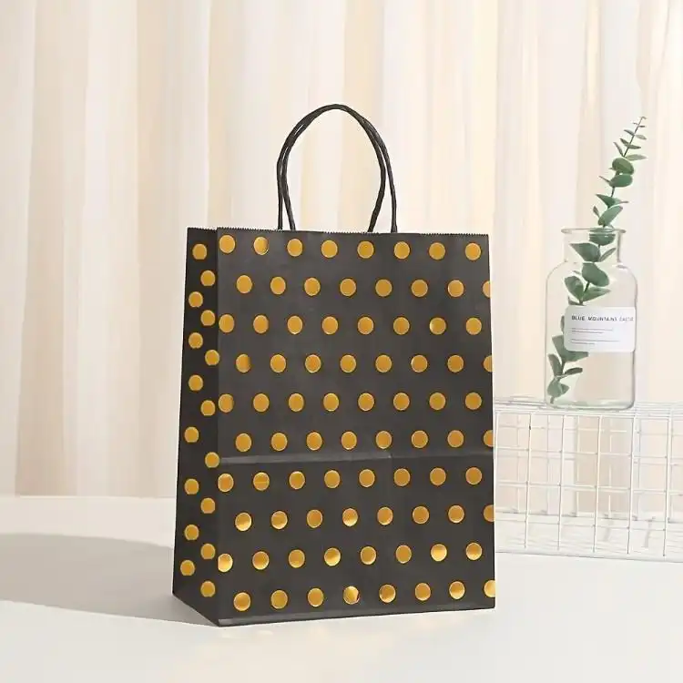 Black Polka Dot Luxury Gift Bag with Golden Foil Design 1 Jb Stationers Black Polka Dot Luxury Gift Bag with Golden Foil Design