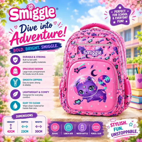 Smiggle Pink Cat & Space Kids Bag