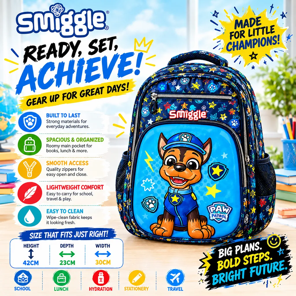 Smiggle Paw Patrol Kids School Bag – Blue Adventure School Bag 1 Jb Stationers Smiggle Paw Patrol Kids School Bag
