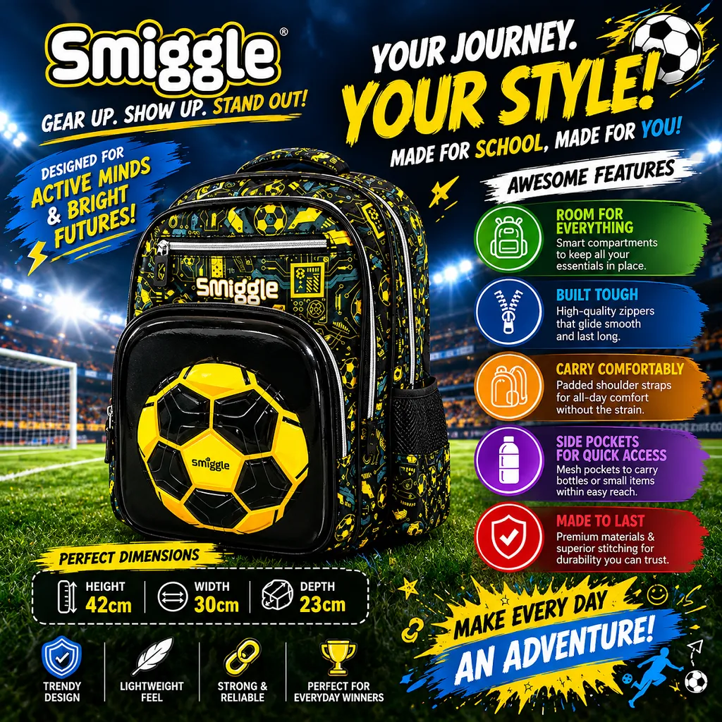 Smiggle Soccer Champion Kids School Bag – Sports Design School Bag 1 Jb Stationers Smiggle Soccer Champion Kids School Bag