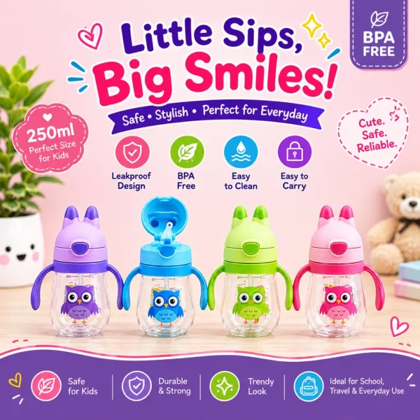 250ml Owl Kids Water Bottle