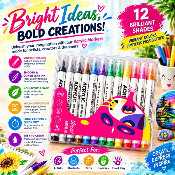 Home 23 Jb Stationers 12 color Acrylic Marker Set
