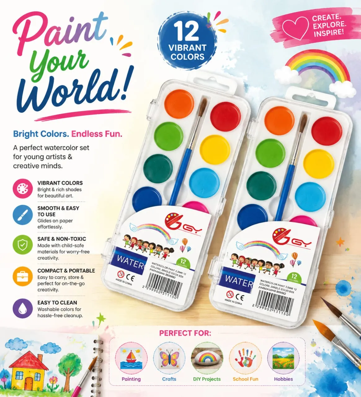 12 Colors Watercolor Paint Set