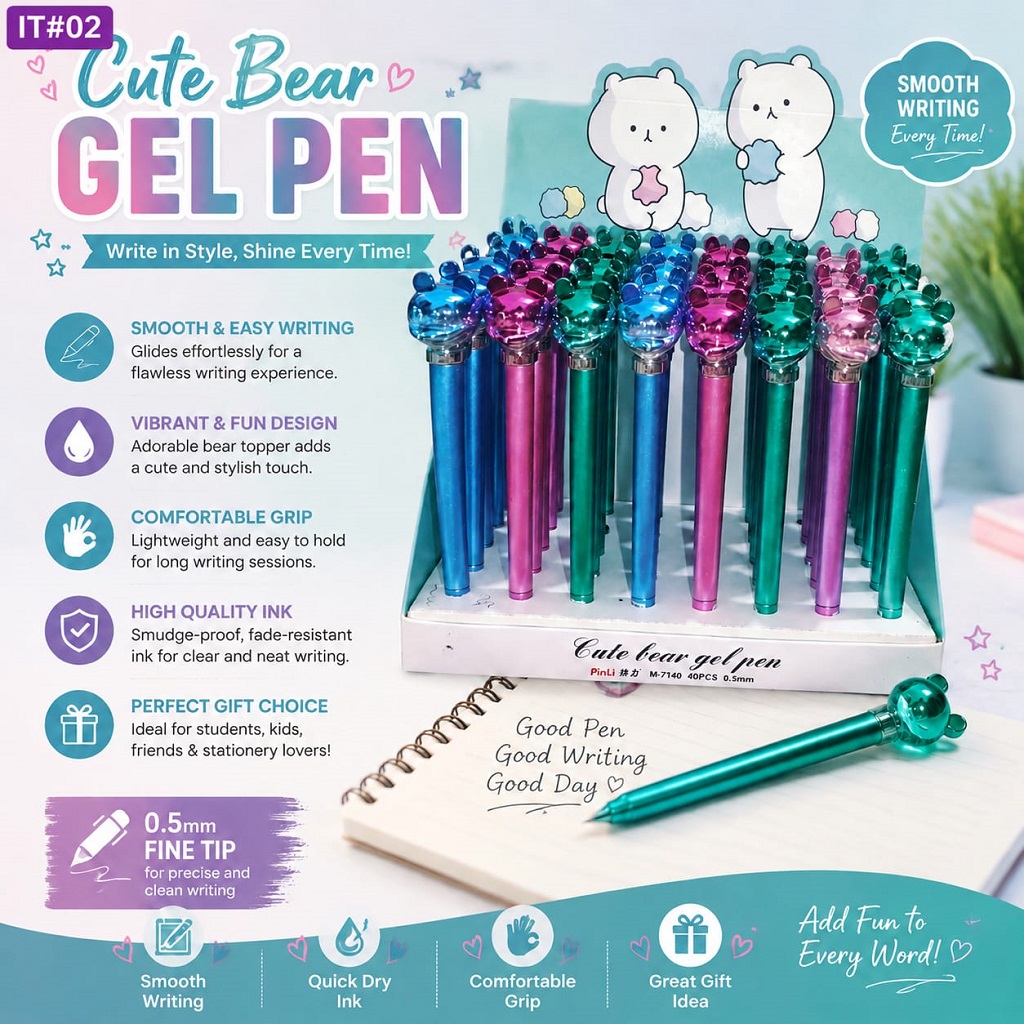 Cute Bear Gel Pen 0.5mm Fine Tip Smooth Writing Pen 1 Jb Stationers Cute Bear Gel Pen