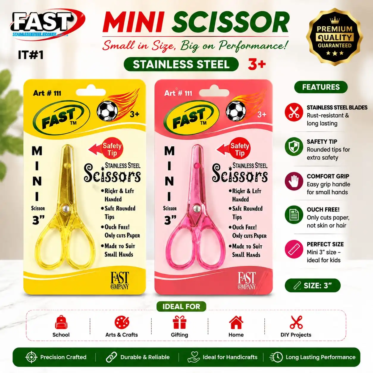 FAST Mini Scissor 3" – Stainless Steel 2 Jb Stationers FAST Mini Scissor 3"