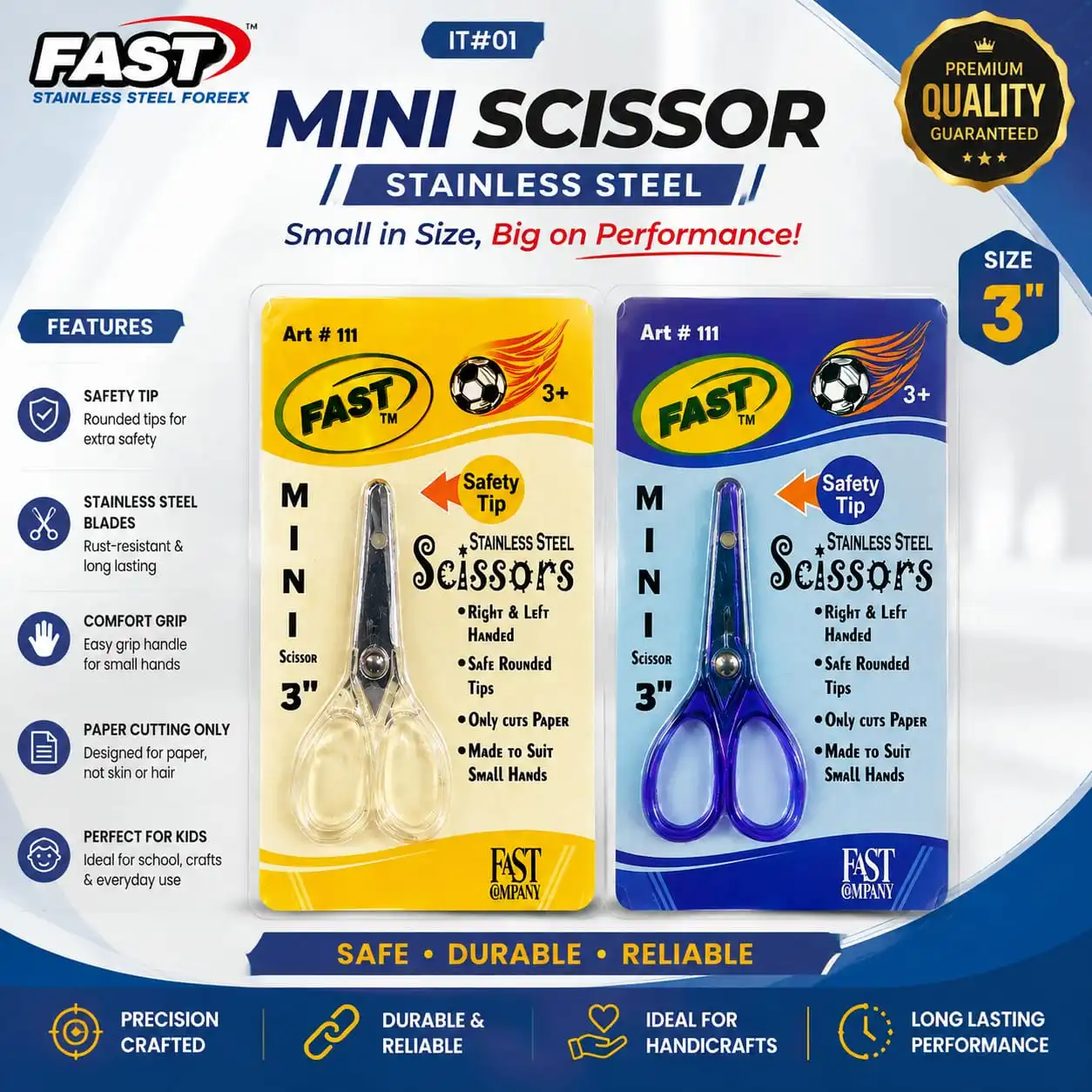 FAST Mini Scissor 3" – Stainless Steel 4 Jb Stationers FAST Mini Scissor 3"