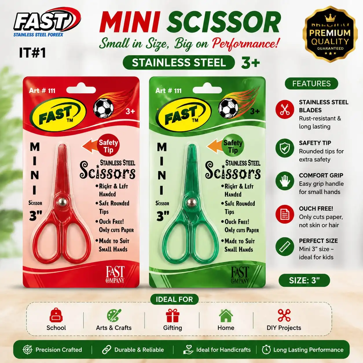 FAST Mini Scissor 3" – Stainless Steel 3 Jb Stationers FAST Mini Scissor 3"