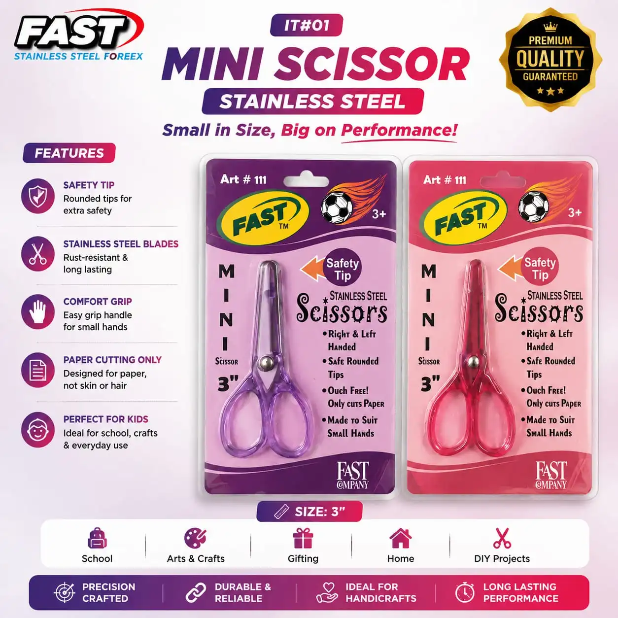 FAST Mini Scissor 3" – Stainless Steel 1 Jb Stationers FAST Mini Scissor 3"