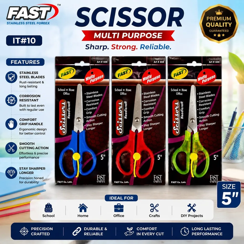 FAST Multi-Purpose Scissor 5" – Stainless Steel 1 Jb Stationers FAST Multi Purpose Scissor 5"