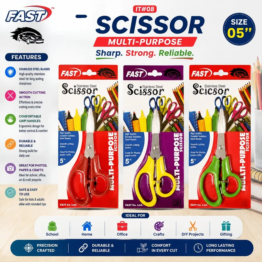 FAST Multi-Purpose Scissor 5" – Stainless Steel 1 Jb Stationers FAST Multi Purpose Scissor 5"