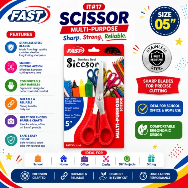 Home 19 Jb Stationers FAST 5 Inch Multi Purpose Stainless Steel Scissor
